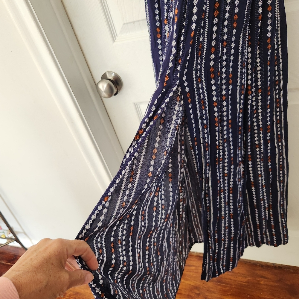 Women's Boho Maxi Dress M Blue Smocked Off Shoulder Puff Sleeve Long Summer - Picture 6 of 7